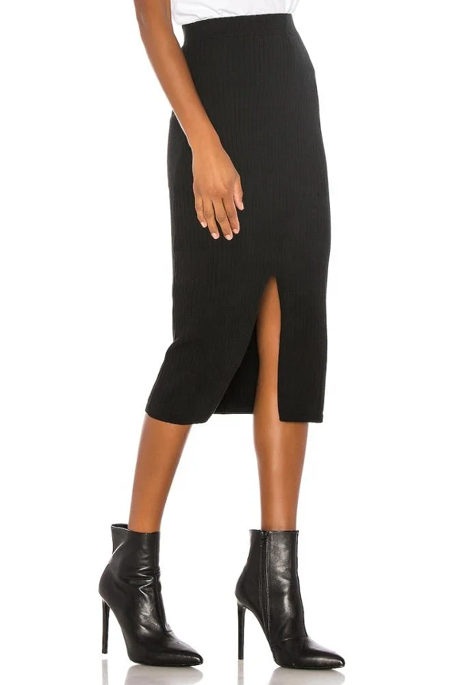 Spring autumn banded waist skirt women black sexy midi stretch knitted skirt