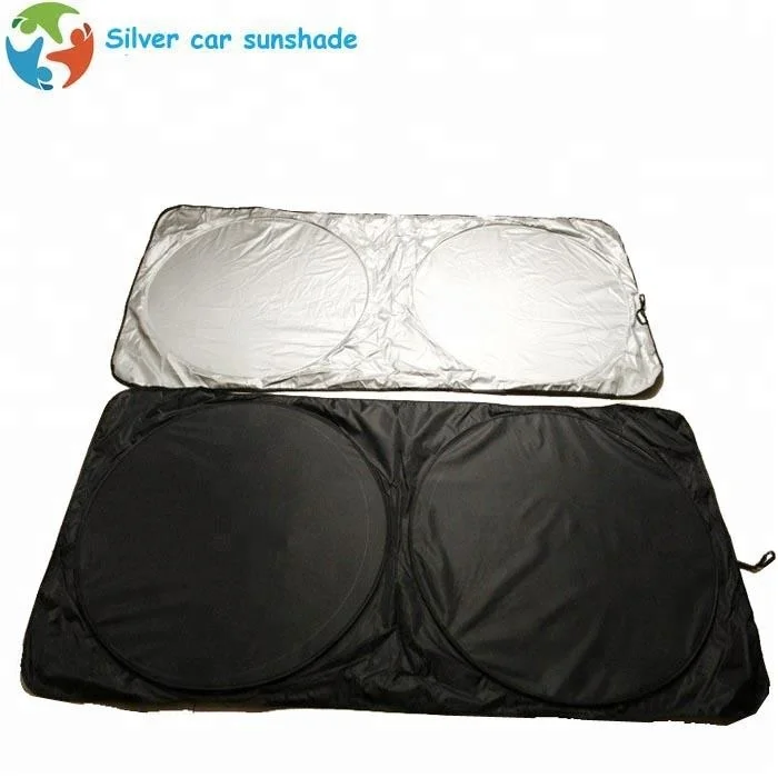 Pop up folding car window sunshade  universal size silver polyester sunshade for car
