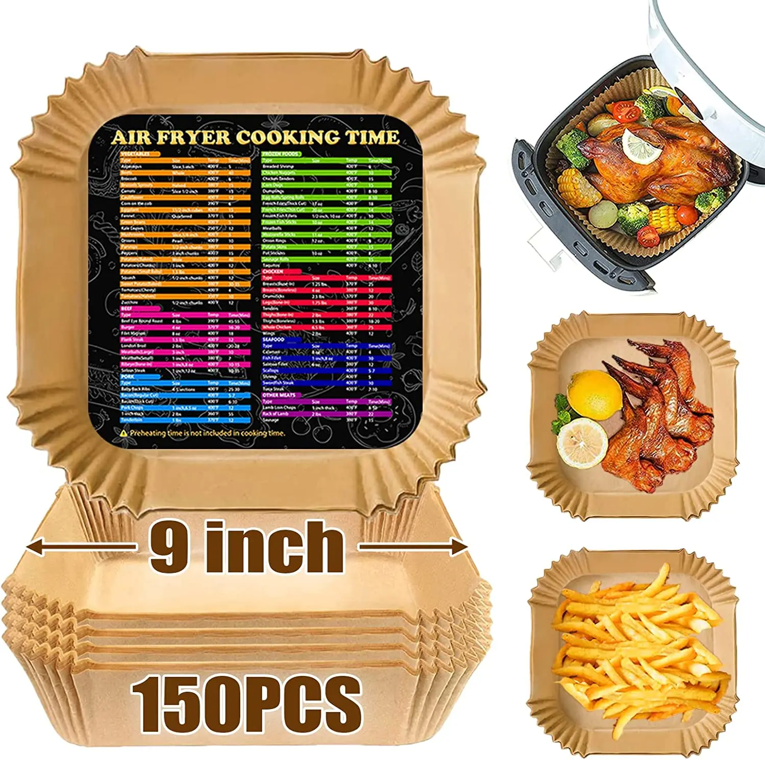 200PCS Air Fryer Liners Disposable: Square 7.9 Inch Non-Stick Airfryer Paper - Food Grade Parchment Paper for 5 6 7 8 QT