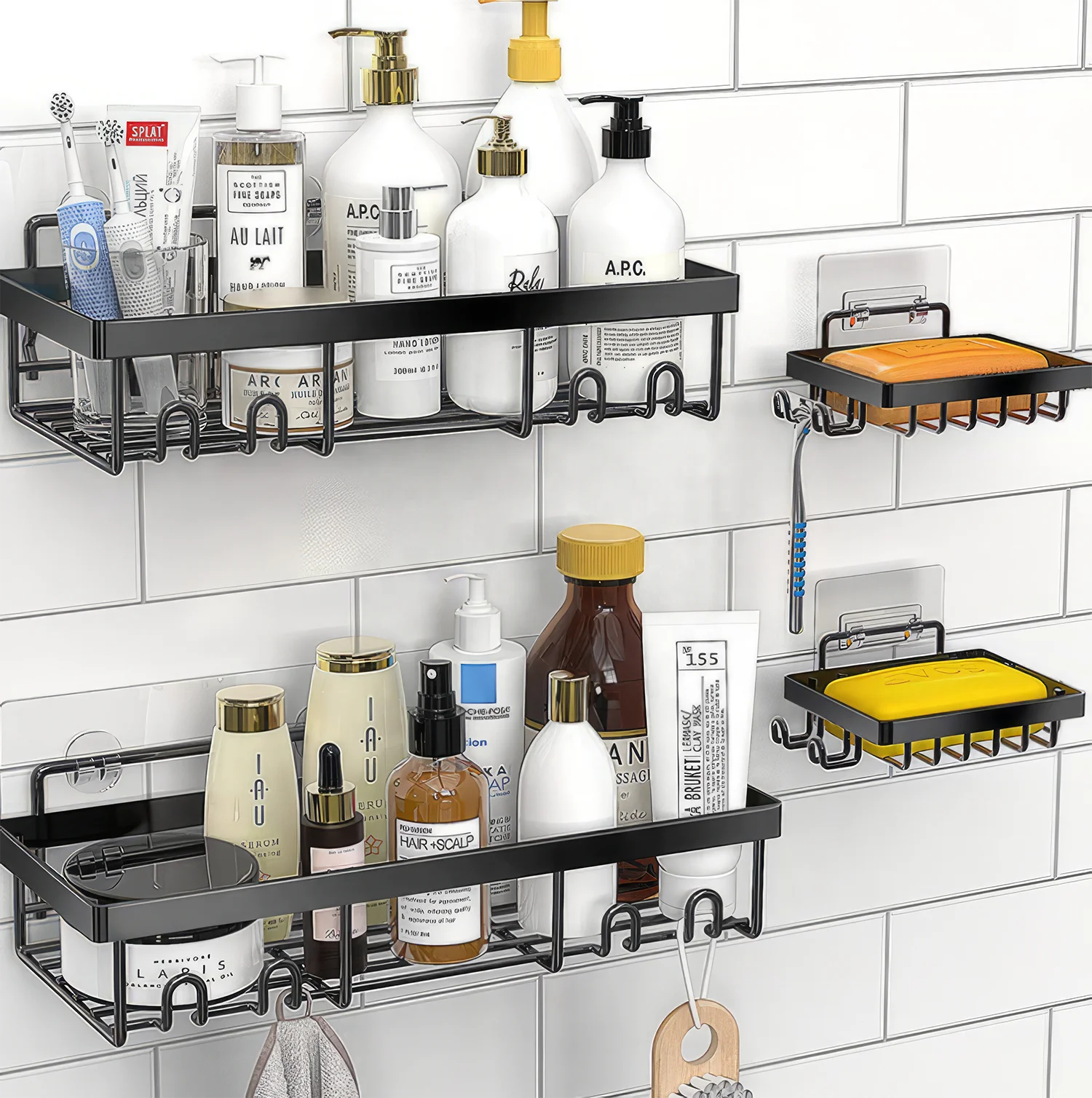 Wall Mounted Self Adhesive metal Wire Durable useful stainless steel Bathroom Shower Caddy Shelf storage holder rack