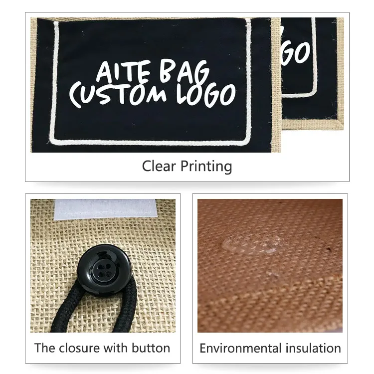 Wholesale Plain Custom Printed Letter Design Large Natural Eco Friendly Burlap Jute Shopping Tote Beach Bag With Logos