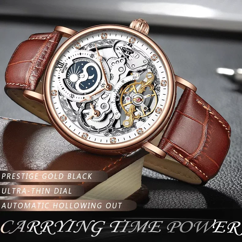 Cheap Mechanical Watch leather waterproof quartz hands wristwatches custom logo wrist mens watch