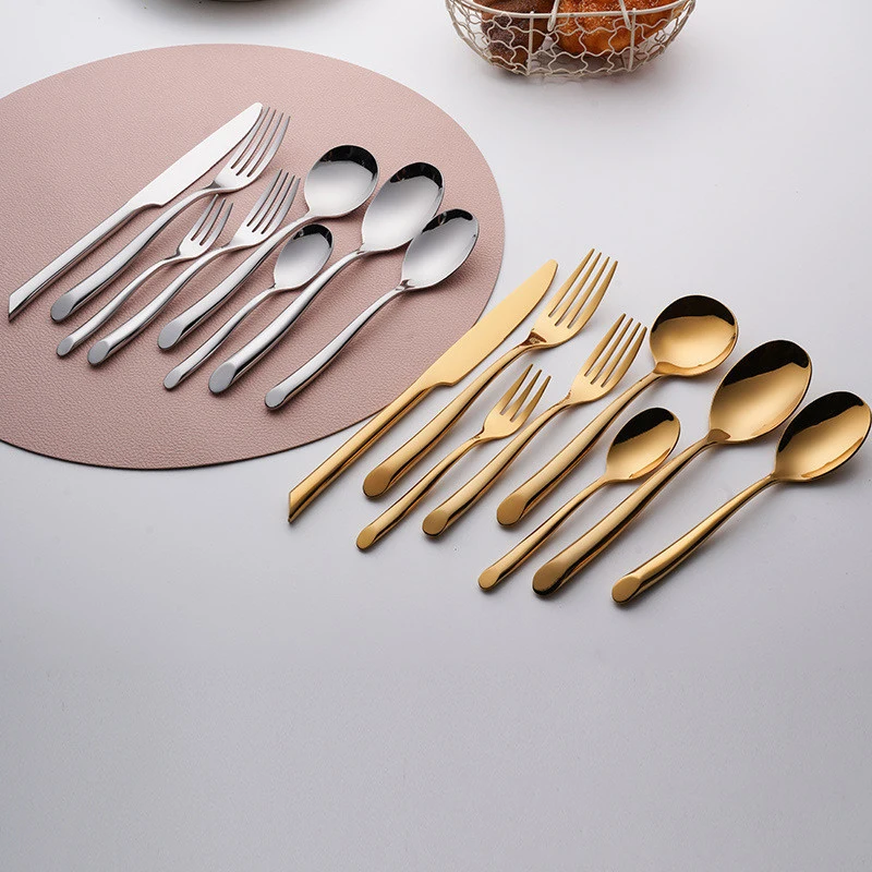 Gold Plated Knife Fork Spoon Talher Cutlery Sets Luxury High Quality Stainless Steel Flatware Sets for Wedding Restaurant Hotel