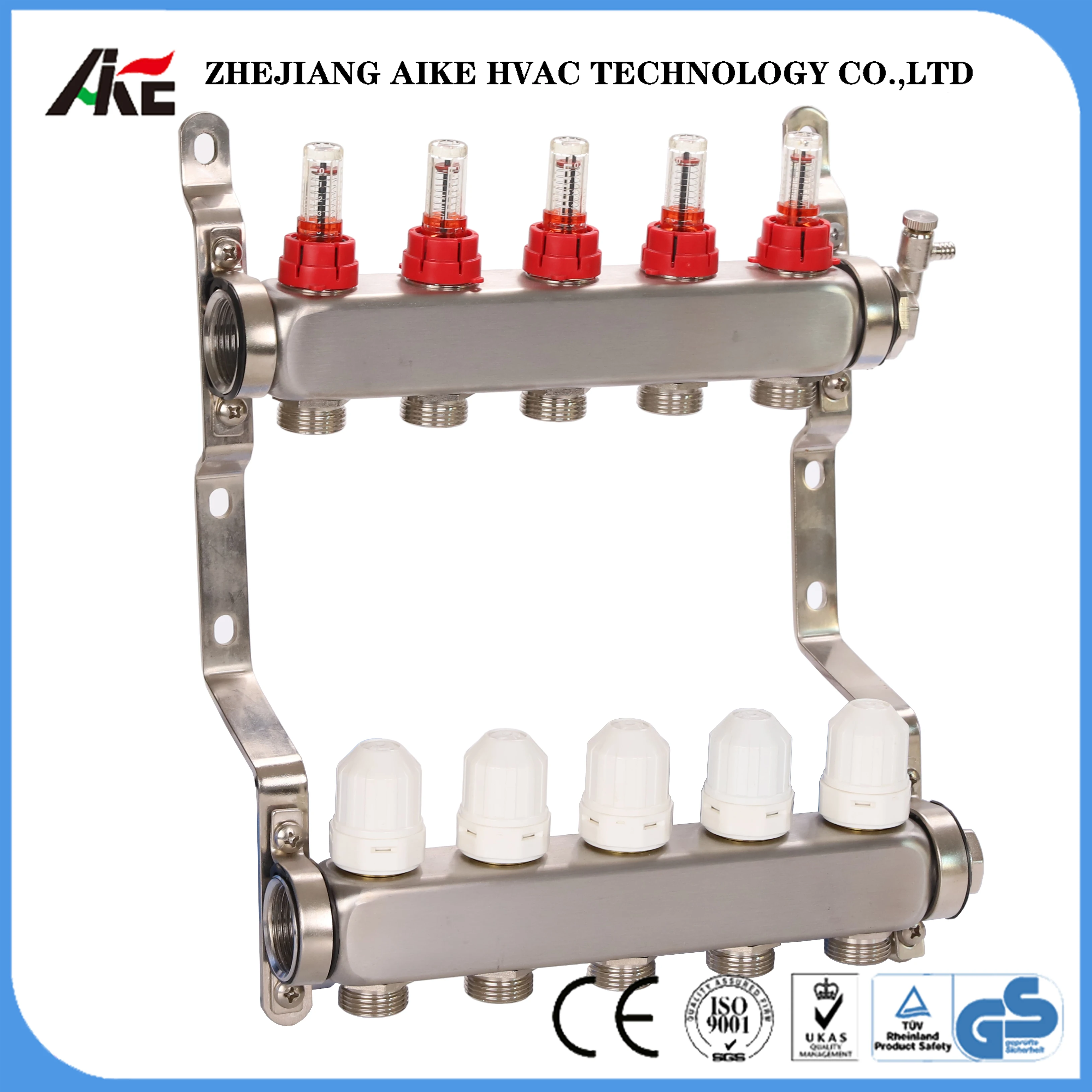 AIKE good quality 2 ~12 ports polished inox stainless steel under floor heating radiant manifold