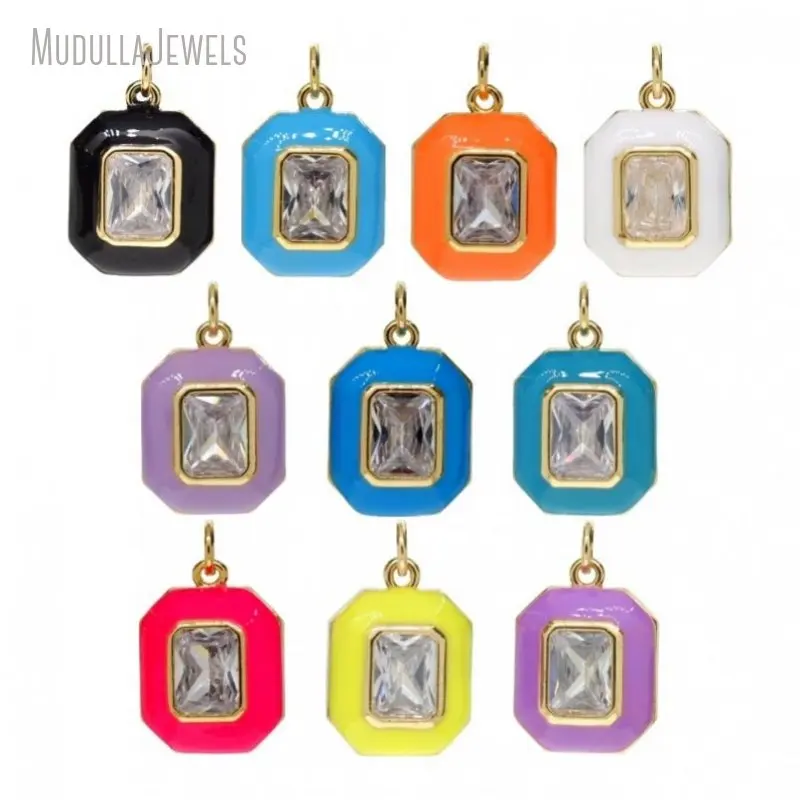 PM47961 Copper Jewelry Multi Color Enamel Octagon Shape CZ Pendant Gold Plated DIY Charms For Women Accessories Wholesale
