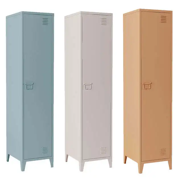 Metal Lockers Horizontal Lockable One Single Door Wardrobe Home Furniture School Gym Storage Steel Modern Pink 3 Compartment