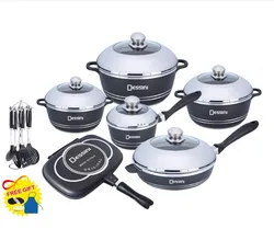 Dessini 23pcs Die-casting Aluminum Cookware Set Non-stick Pot with Tempered Glass Lid