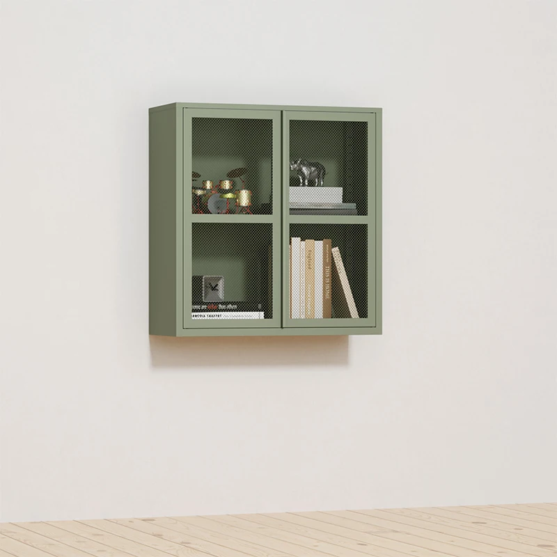 Wall-mounted metal storage cabinet bookcase home office white white bookcase for living room display cupboard with 2 mesh door