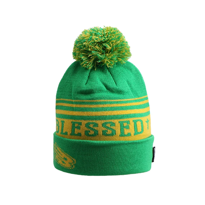 
high quality wholesale custom knitted cuffed pom beanie 