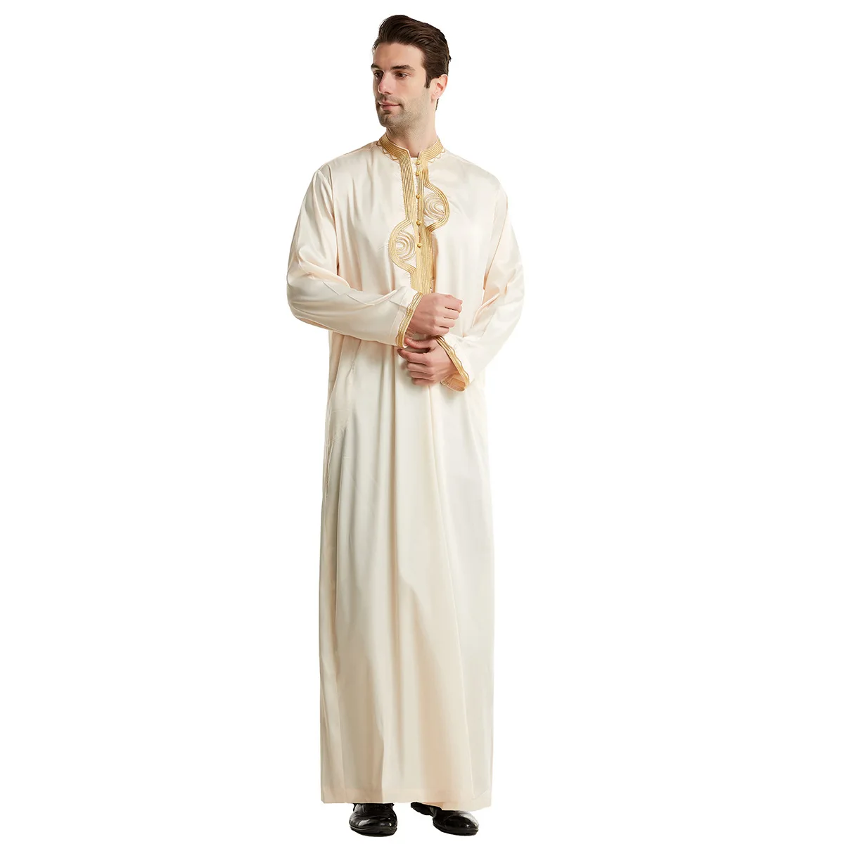 New Polyester Long Sleeve Islamic Men Dress Kaftan Jubah Abaya Jalabya Ethnic Arabic Thobe Thoub for Men clothing