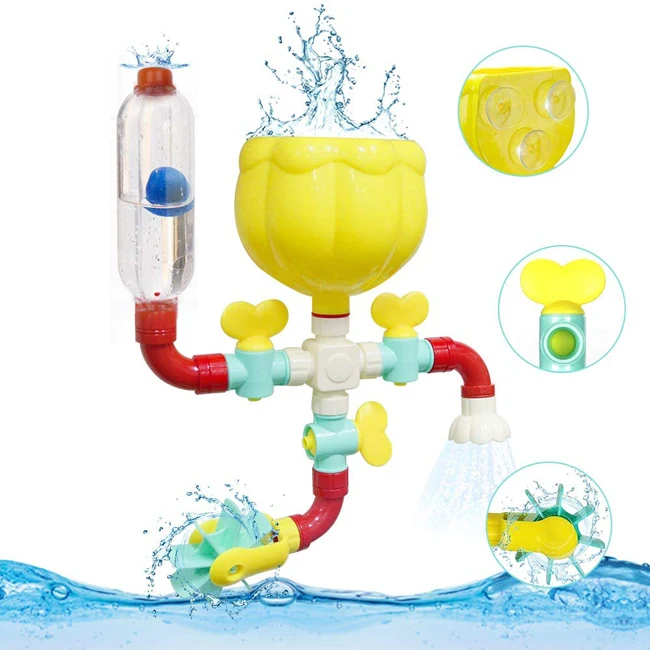 Spray water pipes baby bath toy ball and tube water wheel bathtub waterfall toys funny bath toy swimming with fun widgets