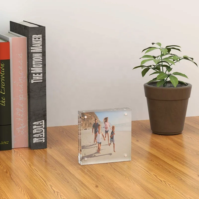 Lovely 10MM+10MM Thickness 4x4 Plexiglass Acrylic Desktop Frameless Photo Frame Lucite Crystal Glass Double-Sided Picture Frames