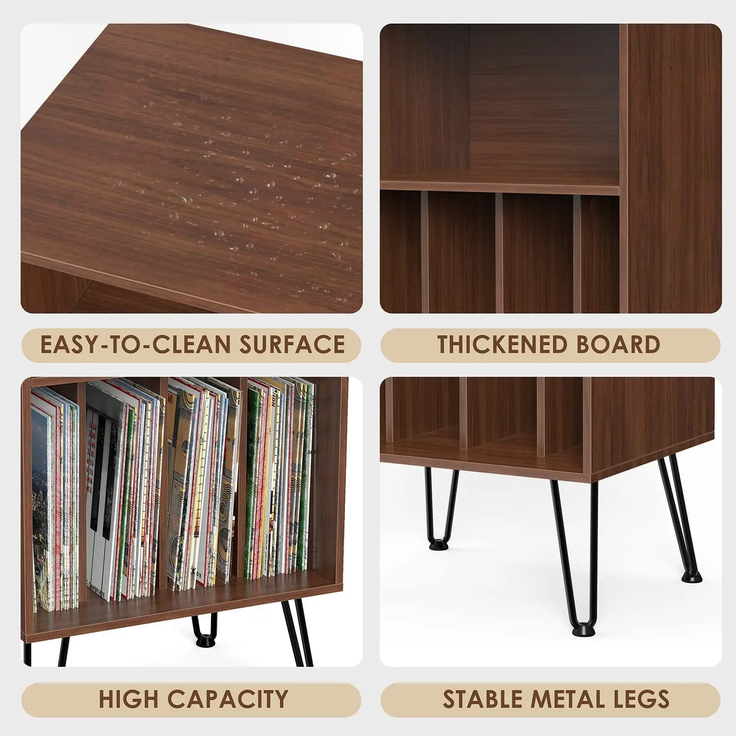 Record Player Stand with Vinyl Storage Turntable Stand Holds Up to 150 Albums Record Player Table Cabinet with Metal Legs