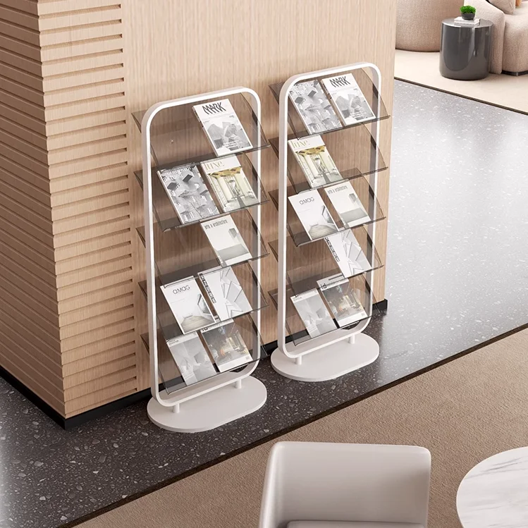 Home library cafe school book shelf magazine rack stand home furniture luxury home decor custom standing display rack