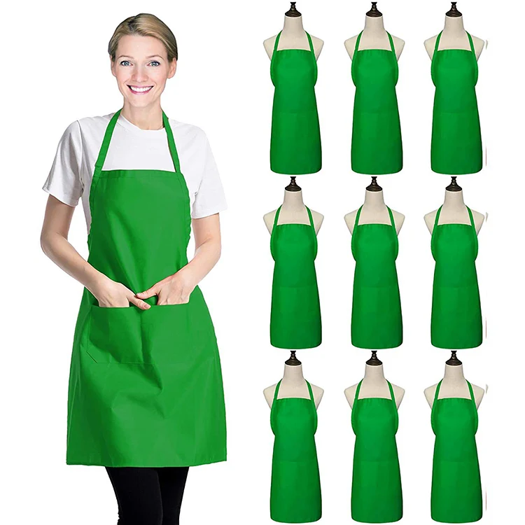 Unisex Cotton Kitchen Apron Adjustable Pure Black Custom Printed Logo Protective Chef Work Bib Men Women Cooking Food Gardening
