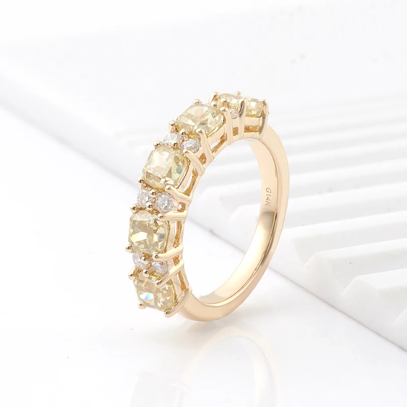 Shared Prong Setting Yellow Cushion Cut Moissanite Diamond Half Eternity Ring Custom Engagement Rings For Women