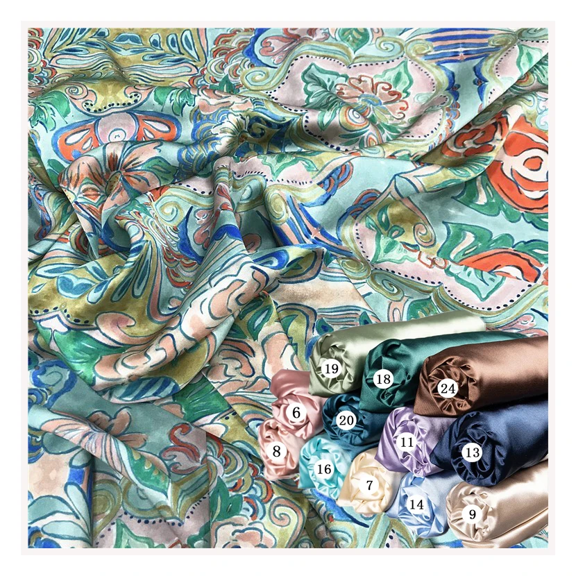 Wholesale digital printed silk fabric Good Price Clothing Raw Pure Silk 114CM 22MM Grade 6A Mulberry Charmeuse 100% Silk Fabric