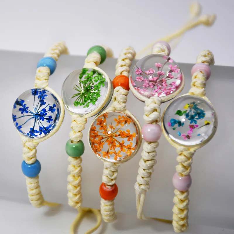 Sweet Daisy Dandelion Flower Bracelet Ceramic Beads Hand-weave Adjustable Bracelet for Women Girls
