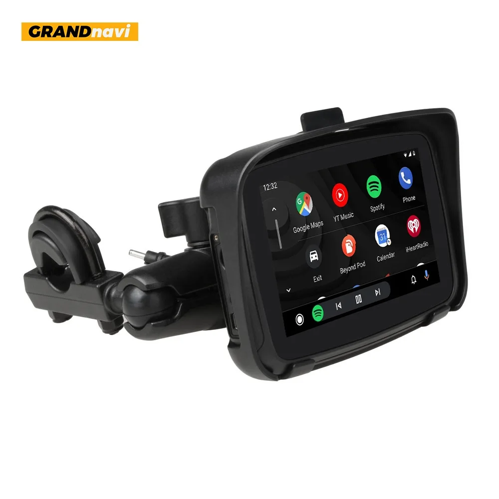 GRANDNAVI CarPlay Monitor For Motorcycles Support BT Android Auto waterproof Easy install