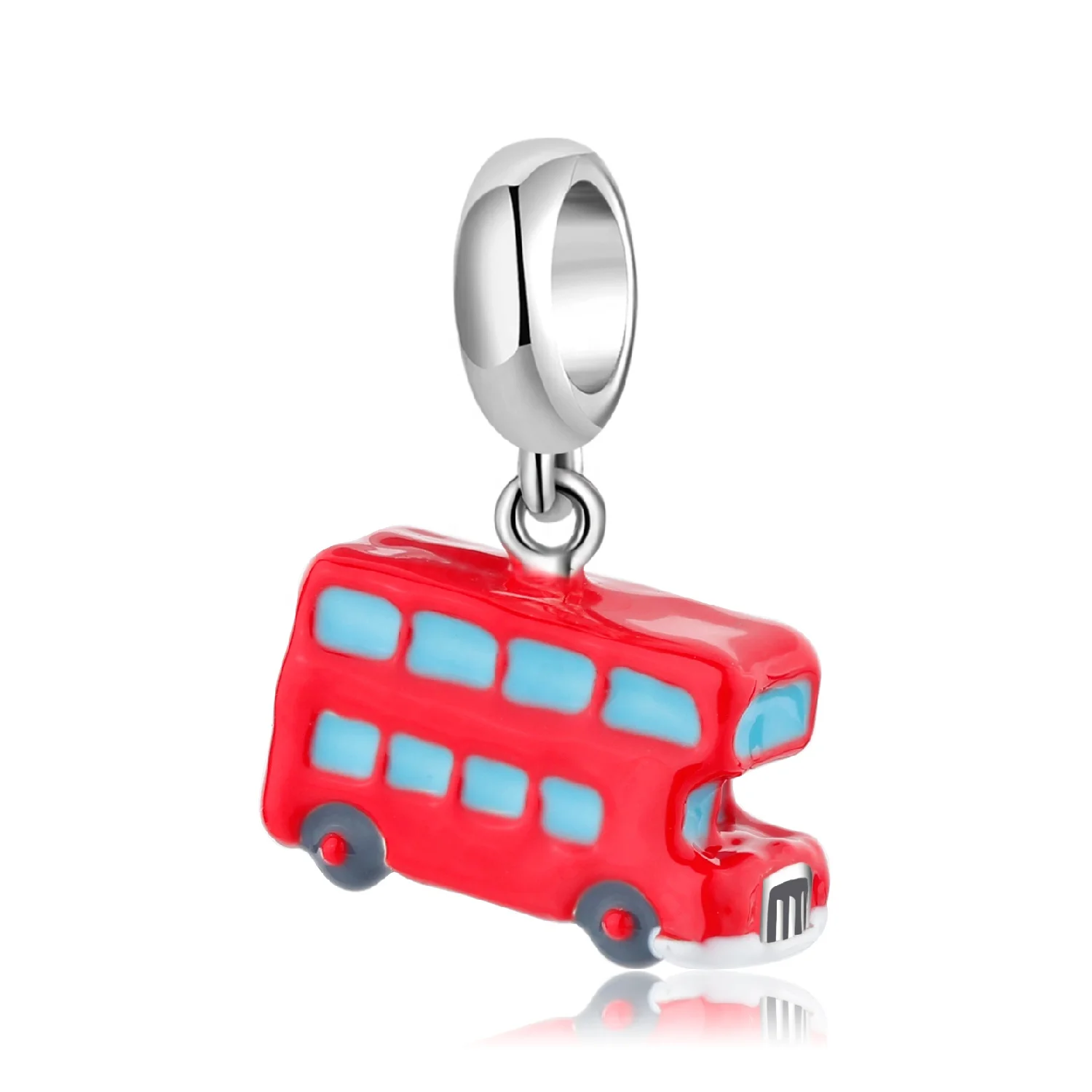 Double-decker Bus Red Enamel Pendant 925 Sterling Silver Pendant Charms Fit Women Original Bracelet & Necklace Beads Jewelry