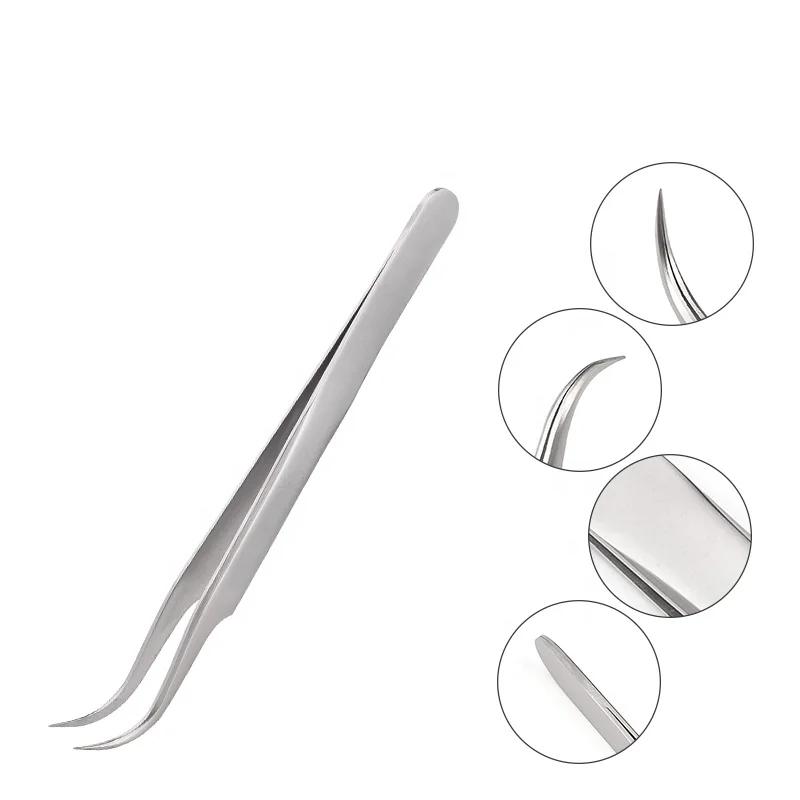 ELITER Hot Sell Wholesale Stainless Steel 60 Degree Tip Angled Tweezers Curve Tweezer Custom Eyelash Extens Tweezer