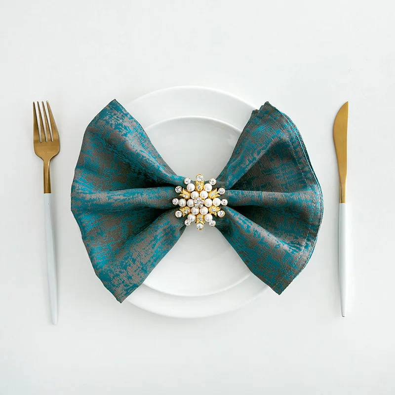 Wholesale  jacquard custom printed linen napkins thick yarn-dyed luxury european satin napkins for wedding