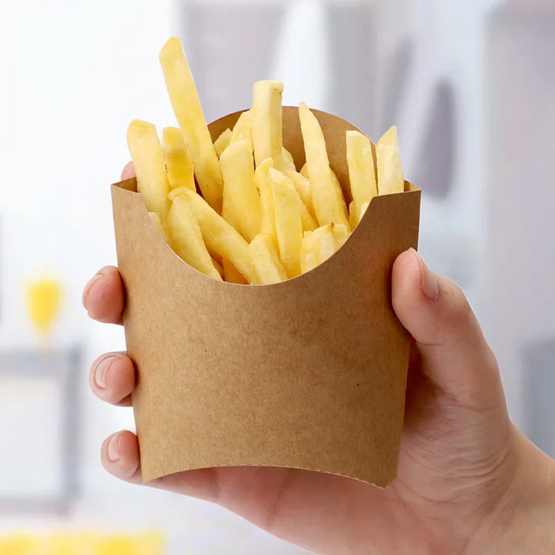 Disposable oil-proof and leak-proof kraft paper fast food French fries packaging container fried chicken snack takeaway box