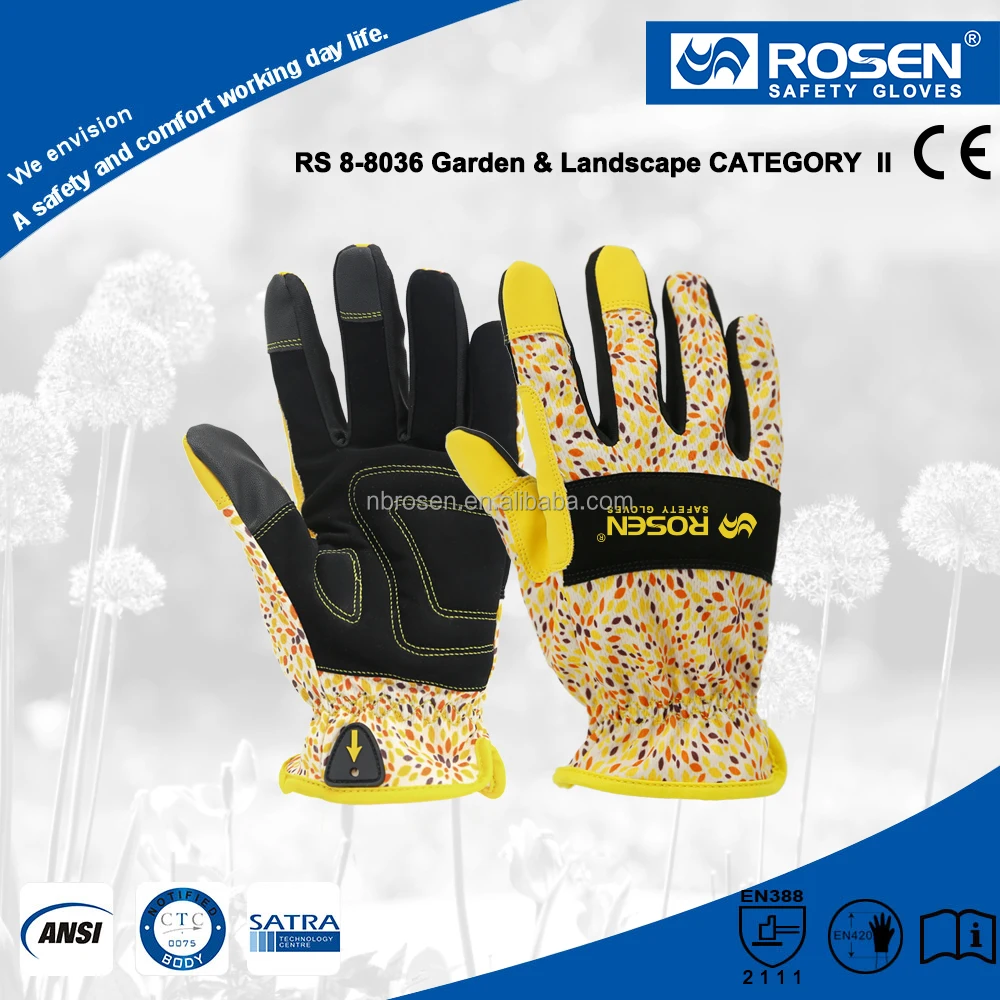 Breathable Touch Screen Spandex Nubuck Leather Palm Flower Printed Ladies Planting Gardening Working Gloves for Women