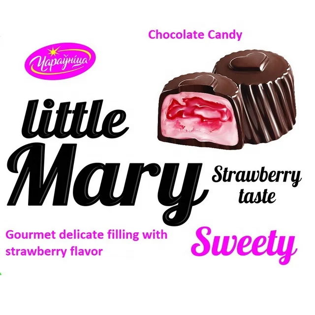 
Chocolate candy with strawberry double type filling 