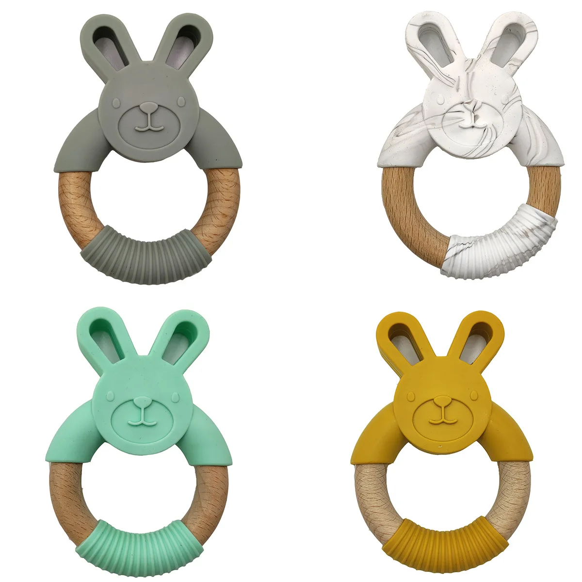 New Arrival Wholesale  Free Baby Chew  Diy Food Grade Silicone Baby Bunny Silicone Teether Set