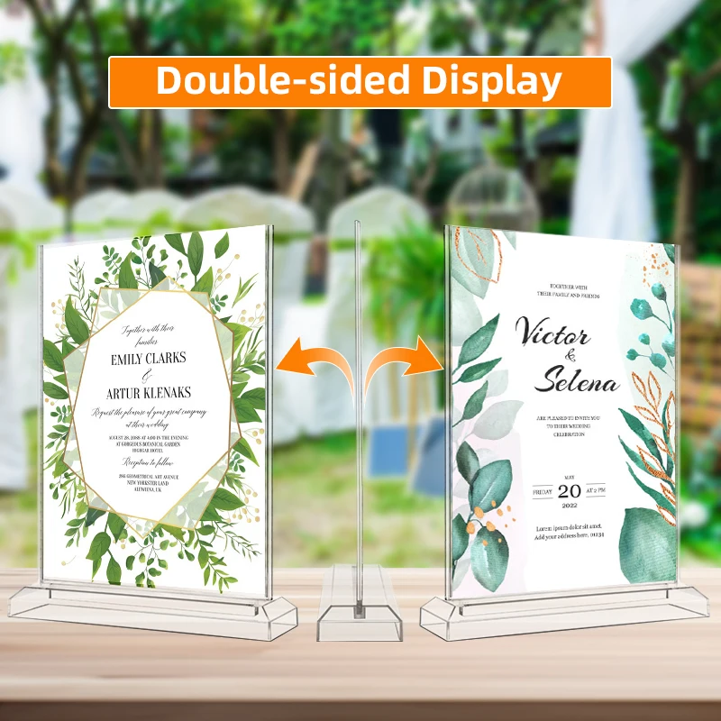Sign Holder Clear Display Table Signs Stand, Double Sided T Shape Flyer Holder Plastic for Picture Paper Frame Holder