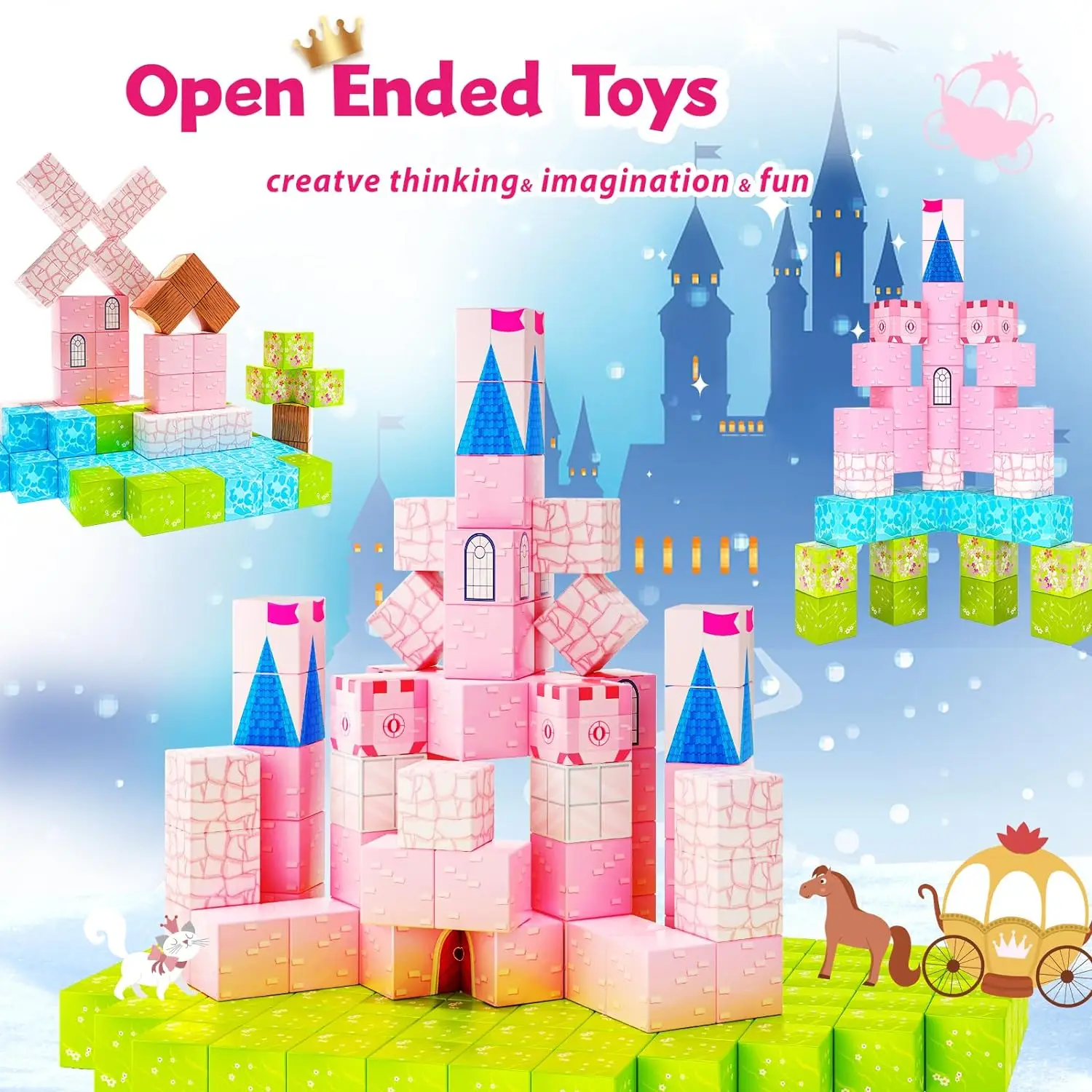 2024 Magnetic Blocks Building Toys-Princess Castle Collection Princess Birthday Gifts Kids Toddler Toys