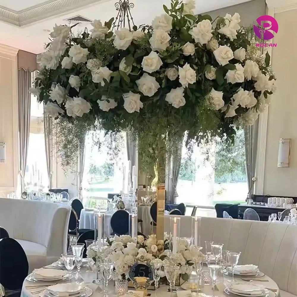 Gold Centerpiece with Flower Wring Stainless Steel Column Flower Stand wedding centerpieces table decorations