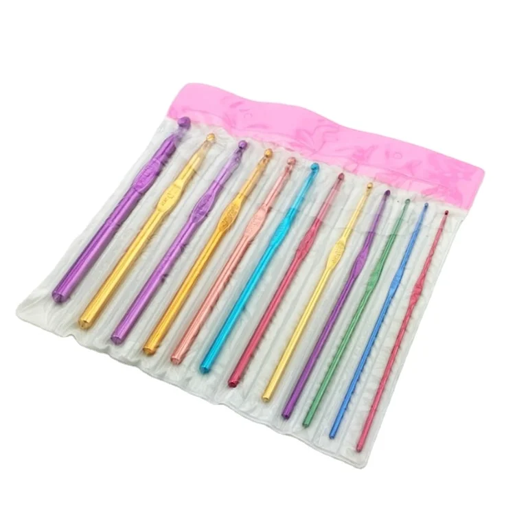 Factory Sale 12Pcs/Set 2mm - 8mm Mixed Color Knitting Needles Aluminum Crochet Hooks DIY Craft Yarn Sewing Needle