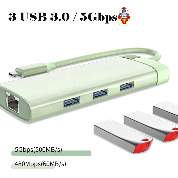 1 Type c Usb 3.0  Port Charger Multiport HDTV PD RJ45 Network Adapter 6 in 1 Usb C Hub Converter for Laptop