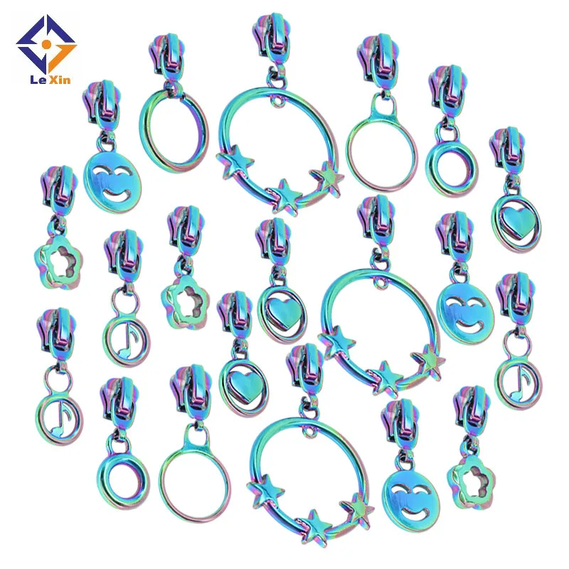 Пользовательский Радужный молния голова покрытая круглым сердцем собака форма пользовательский брелок металлическая молния съемник для сумки