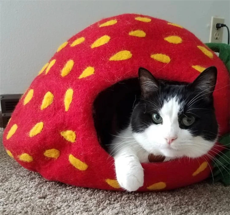 Hot Sale Comfortable Practical Durable Cute Cat Cave Bed Indoor Cat Cave Bed Felt Strawberry Cat Cave
