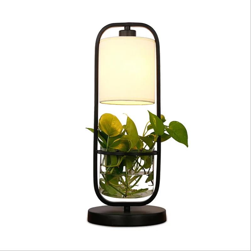 Water Planting Hanging Hydroponic Table Lamp Decor Creative Iron Bracket Art LED Green Plant Table Light