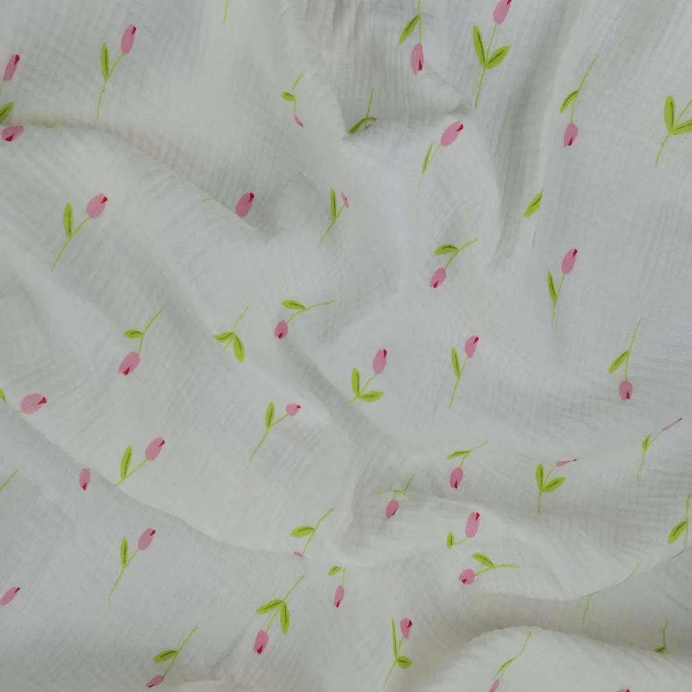 2023 factory wholesale custom designs  100% cotton Double Gauze muslin crinkle Print Fabric  for garments and swaddles