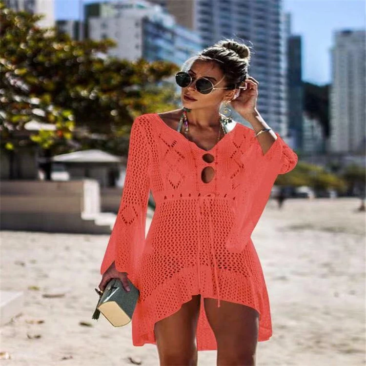 New Sexy Cover Up Bikini Women Swimsuit Cover Ups Bathing Suit Beach Wear Knitting Swimwear Mesh Beach Dress Tunic