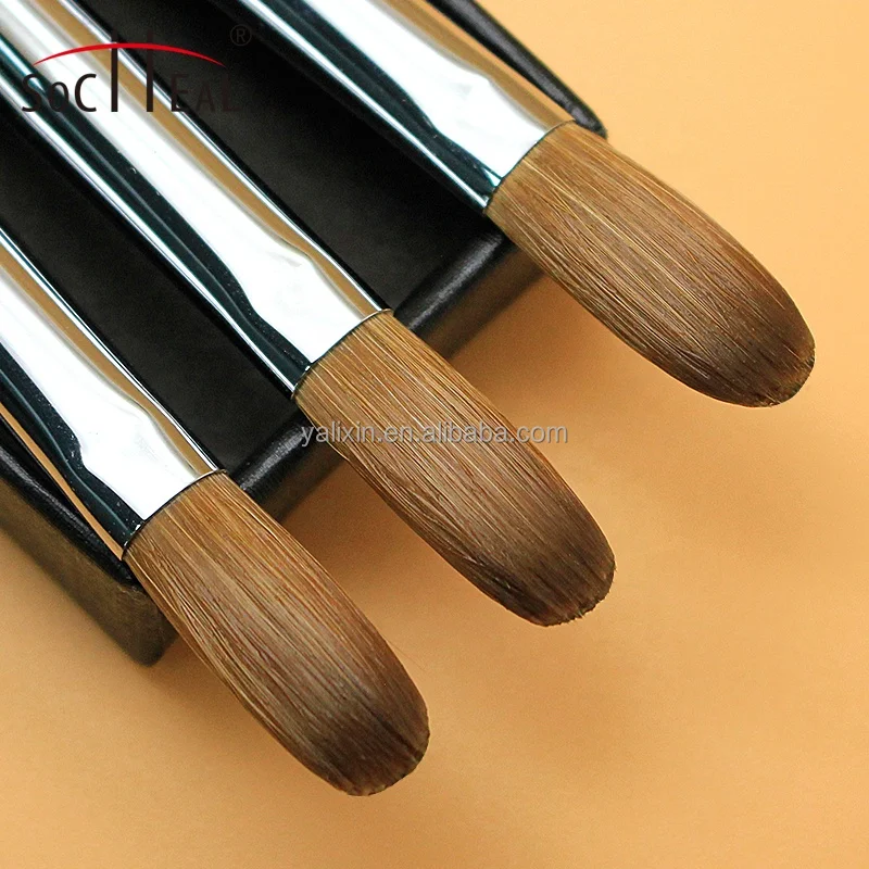 Private Label Custom Gradients Rainbow Metal Handle Nail Brush Nail Art Painting 100% Pure Kolinsky Hair Acrylic Nail Brush Set