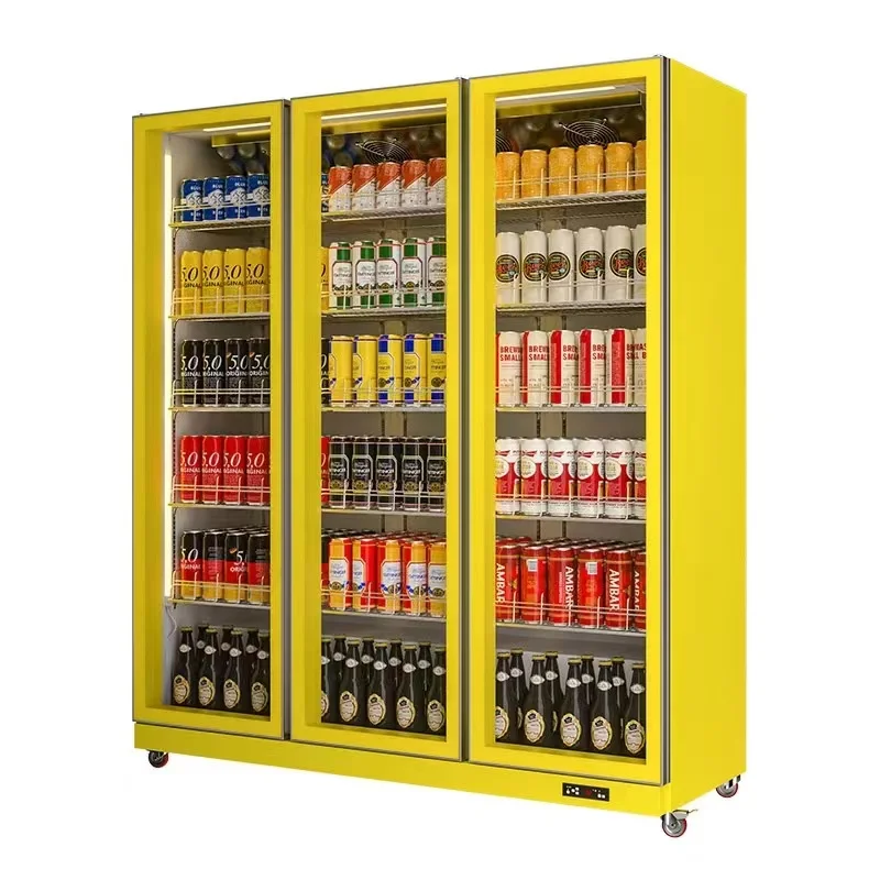 4-Door 1700L Remote Type Showcase 5 Layers Full Size Cabinet With Led Light Glass Display Chiller Beverages Beverages Store Use
