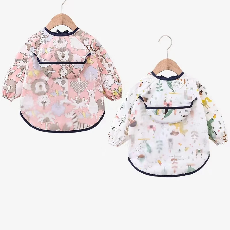 cartoon long sleeve bibs baby cotton waterproof reversible kids eating cartoon apron feeding burp bib accessories newborn