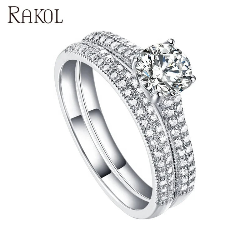 RAKOL SR007 New arrival 925 sterling silver waterdrop cubic zirconia engagement ring diamond jewelry 2020