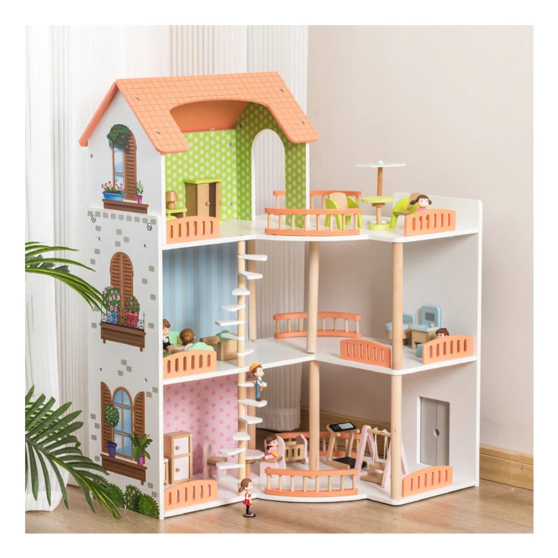 Wooden Furnished Luxury Villa Toys Large Doll House Pretend Toys