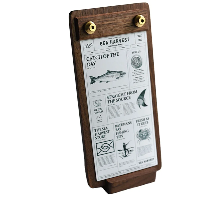 Premium Walnut Planks Menu Holder, Wood Drawing Board Office School File Storage Clipboards for Students Teachers