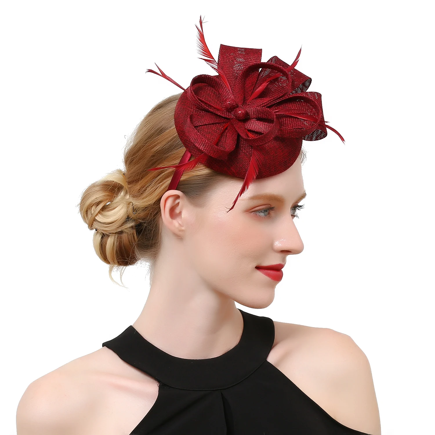 Sinamay Bride Headband Perfect Gauze Wedding Hat Unique Derby Hat Fashion Church Hats Feather Headdress Fascinators for Women