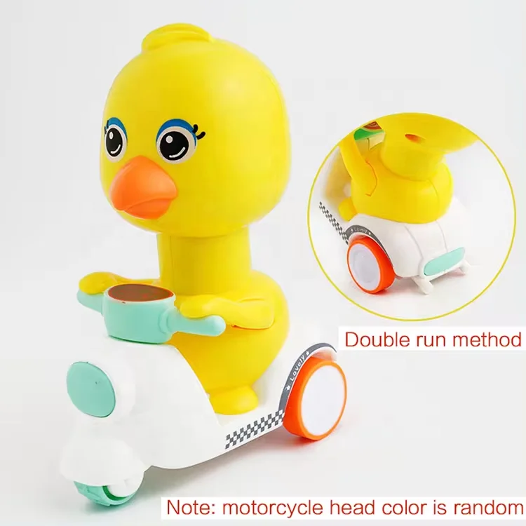 Cartoon motorcycle pressing small yellow duck sprouting Tiger pull back car boy child toy car inertia car dog toy