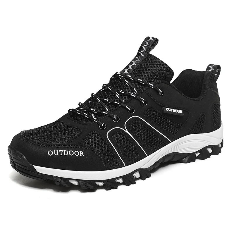 Durable Mesh Fabric Leather Outdoor Water Proof Men Hiking Shoes Custom