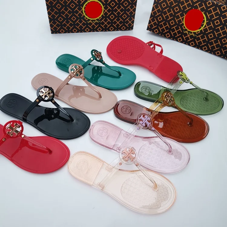 
2021 PVC Ladies Custom Beach Flat Tb Transparent Jelly Slippers Women Slides Sandal Clear Flip-flops Slippers 